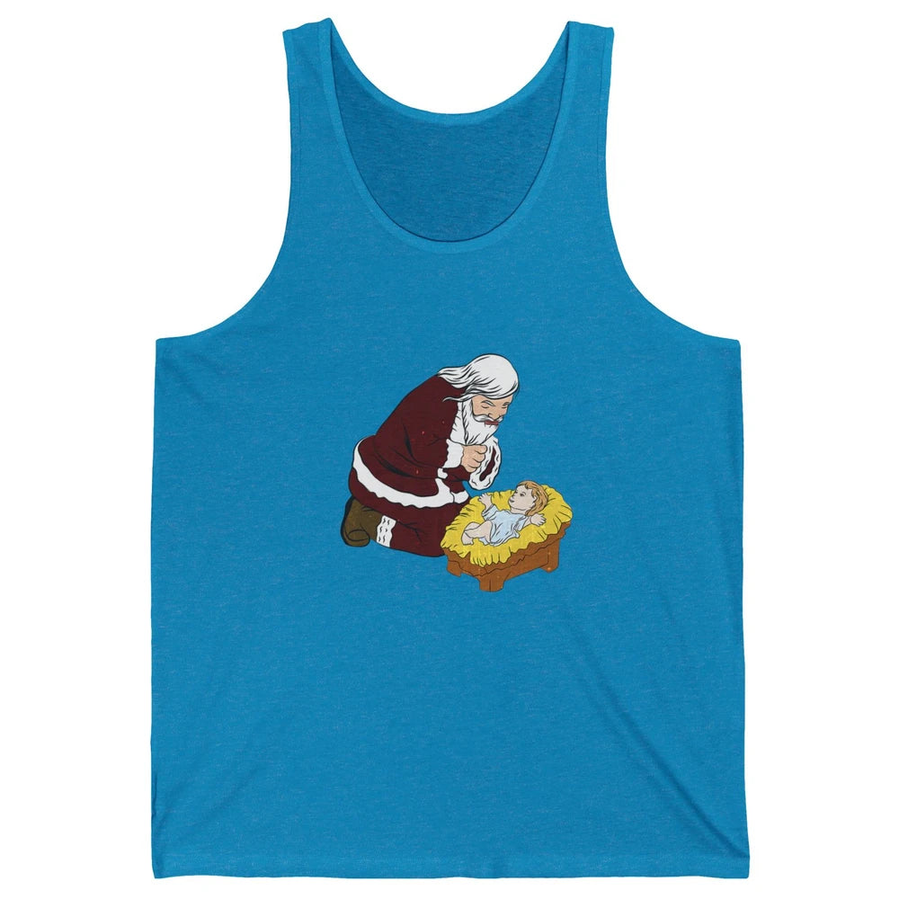 Merry Christmas Kneeling Santa Claus With Baby Jesus Xmas Unisex Jersey Tank