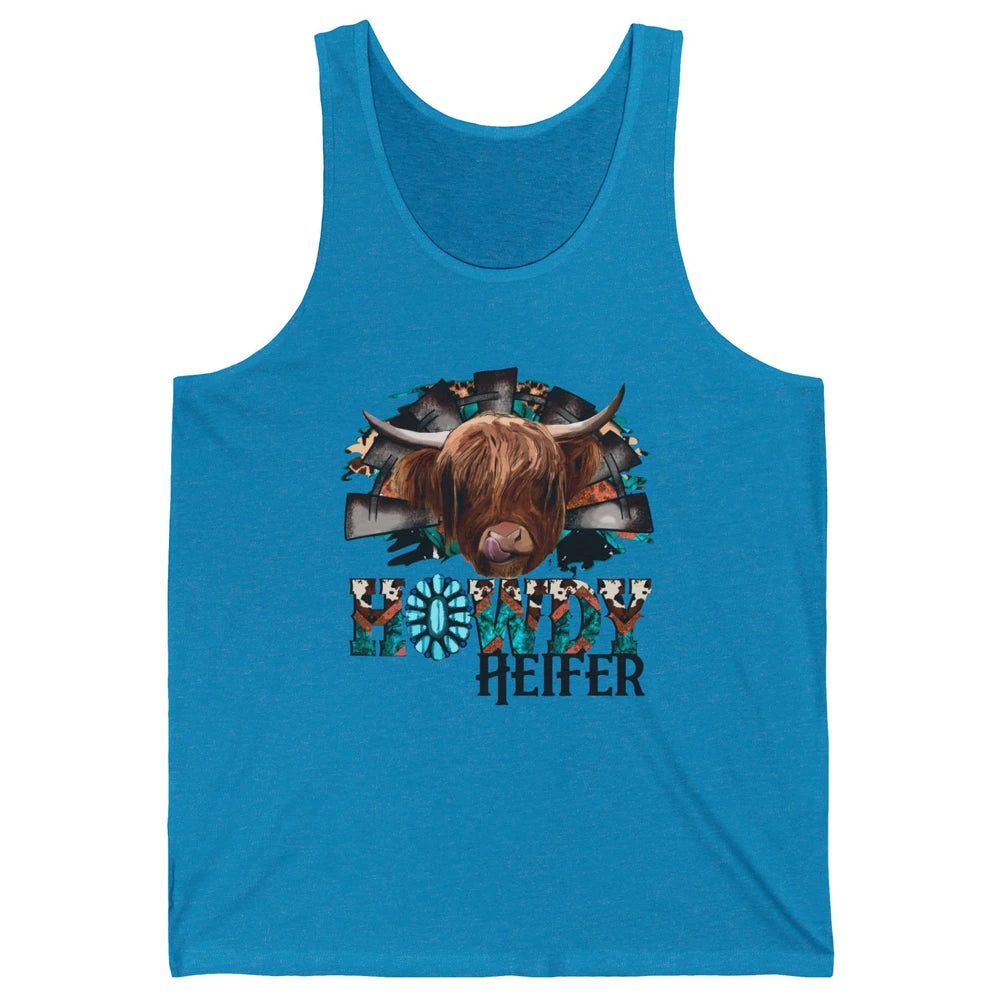 Leopard Highland Cow Howdy Heifer Western Country Cowboy Unisex Jersey Tank