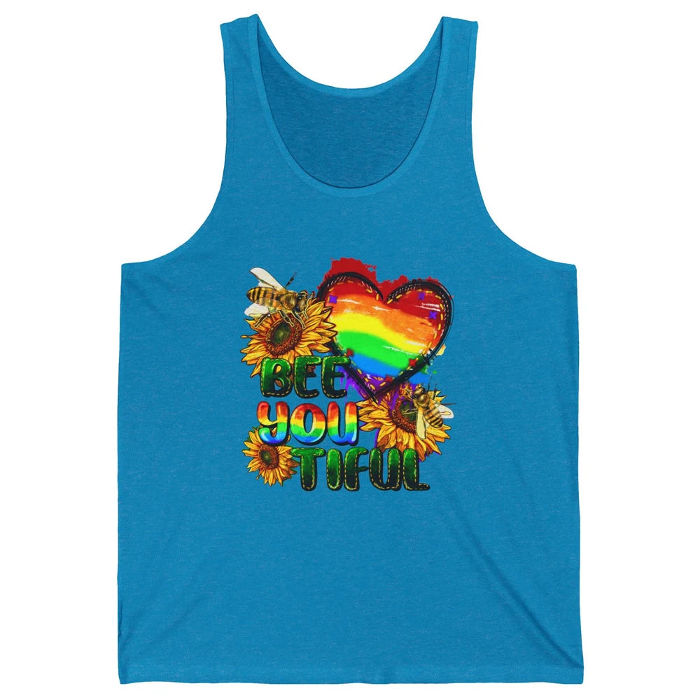 Bee You Tiful Pride Heart Rainbow Sunflower LGBT Pride Month Unisex Jersey Tank