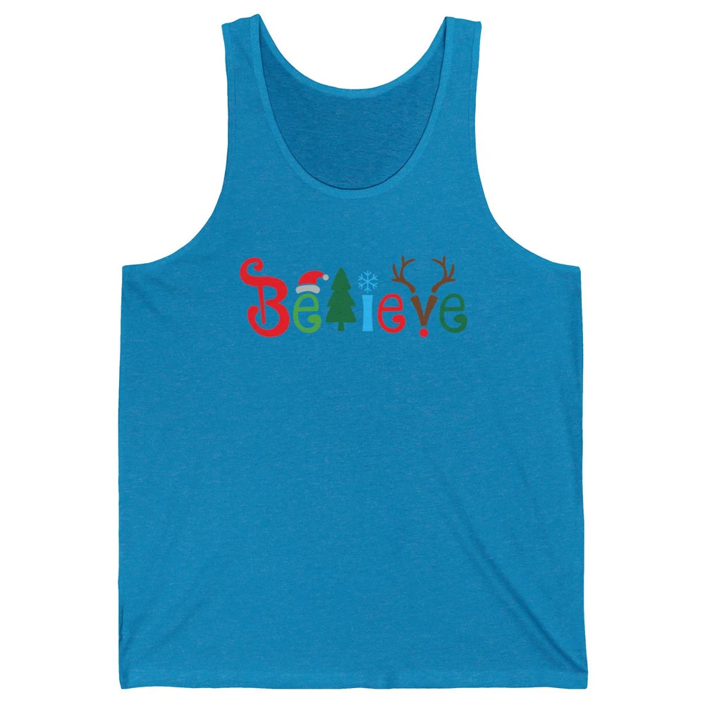 Funny Santa Claus Hat Believe Snowflakes Christmas Costume Unisex Jersey Tank