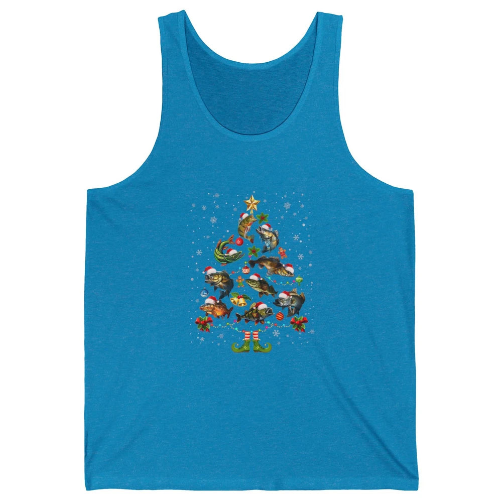 Merry Christmas Fishmas Fishing Tree Fisherman Xmas Lights Unisex Jersey Tank