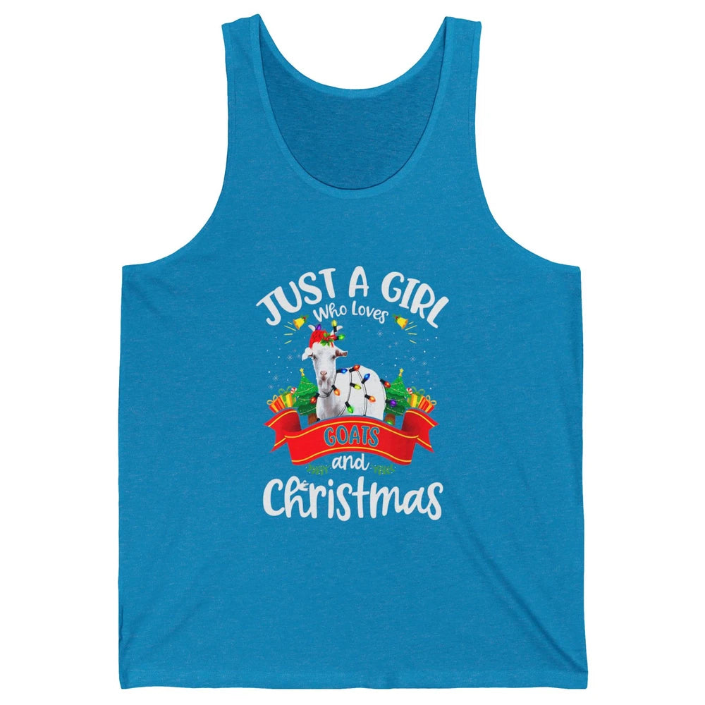 Merry Christmas Just Girl Loves Goat And Xmas Tree Lights Unisex Jersey Tank