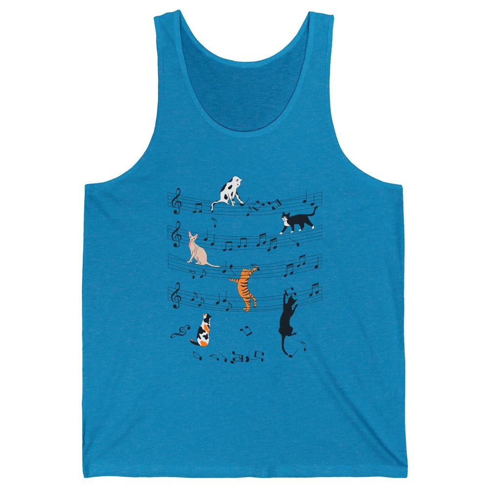 Cat On Music Sheets Cute Music Notes Funny Cat Musician Unisex Jersey Tank