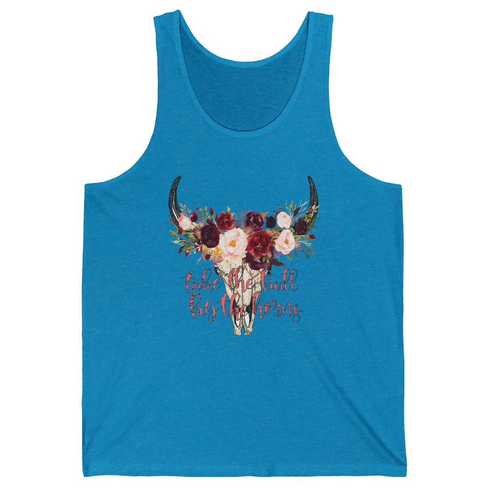 Boho Bull Skull Take The Bull By The Horns Western Country Unisex Jersey Tank