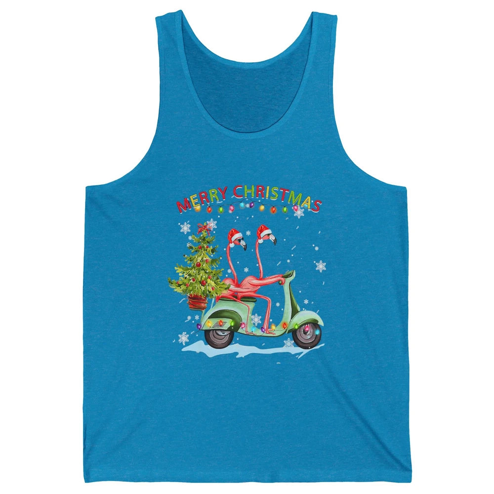 Merry Christmas Flamingos Santa Hat Xmas Lights Motorbike Unisex Jersey Tank