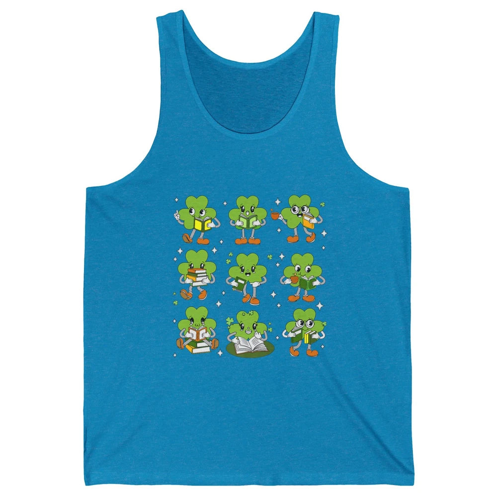 Teacher St Patrick Day Shamrock Reading Book Lucky St Paddy Unisex Jersey Tank