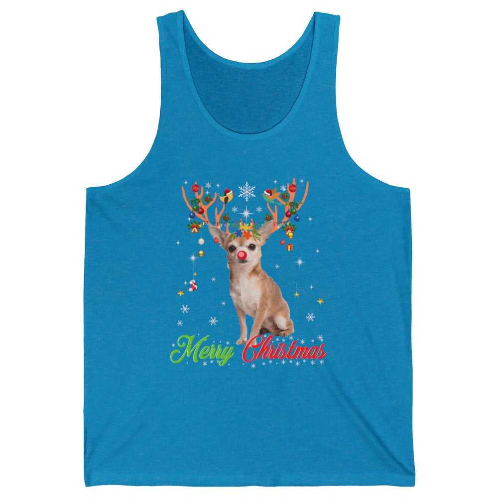 Merry Christmas Chihuahua Dog Santa Hat Xmas Reindeer Lights Unisex Jersey Tank