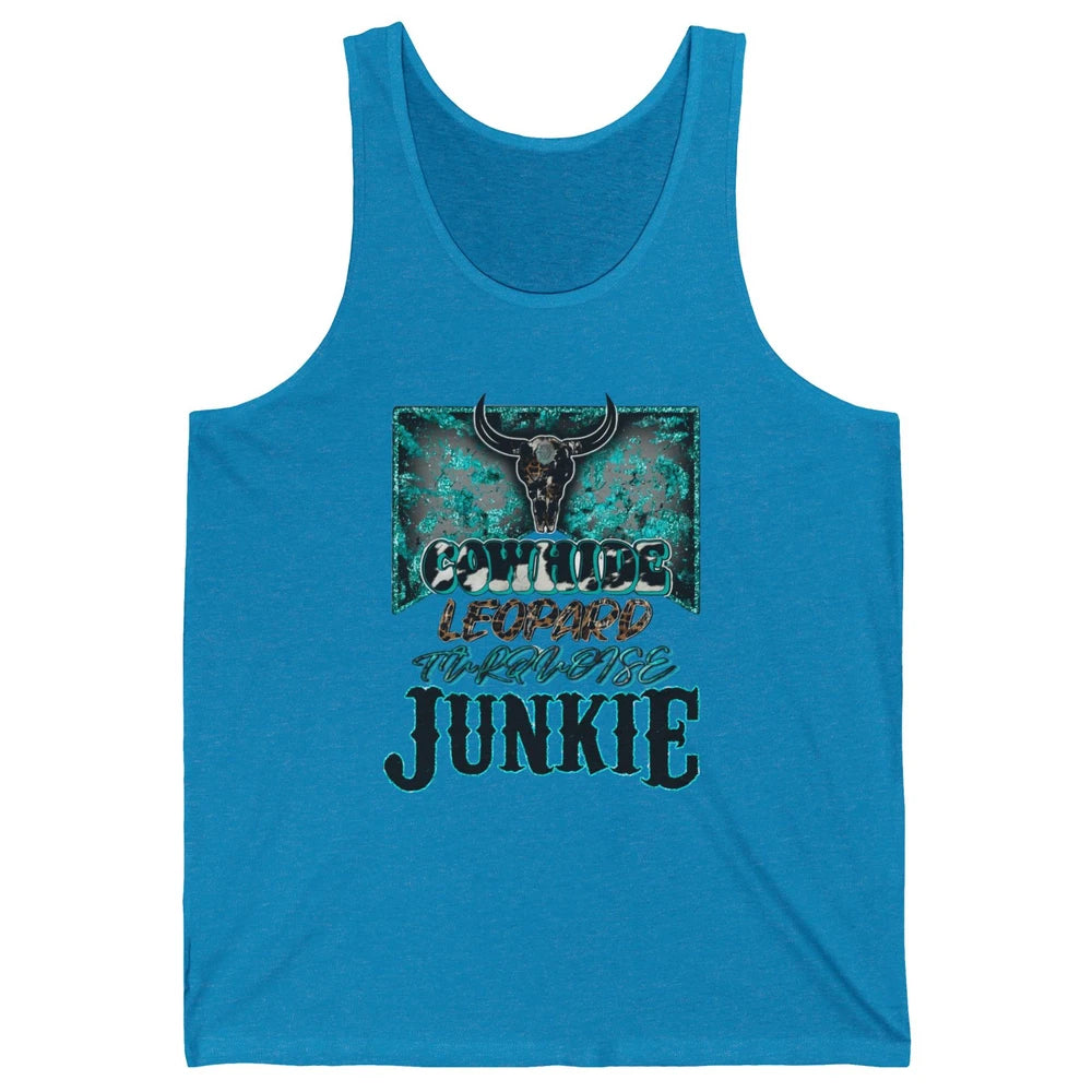 Bull Skull Cowhide Leopard Turquoise Junkie Western Country Unisex Jersey Tank