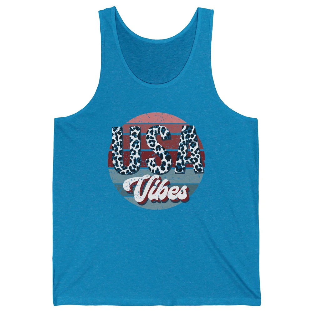 Vintage USA Vibes Leopard Patriots Independence Day Gift Unisex Jersey Tank