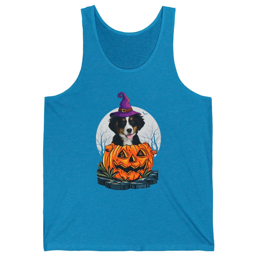 Bernese Mountain Dog Witch Pumpkin Halloween Spooky Season Unisex Jersey Tank