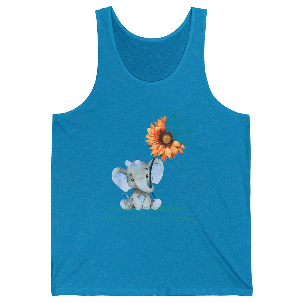 Addiction Recovery Awareness Teal Ribbon Baby Elephant Daisy Unisex Jersey Tank