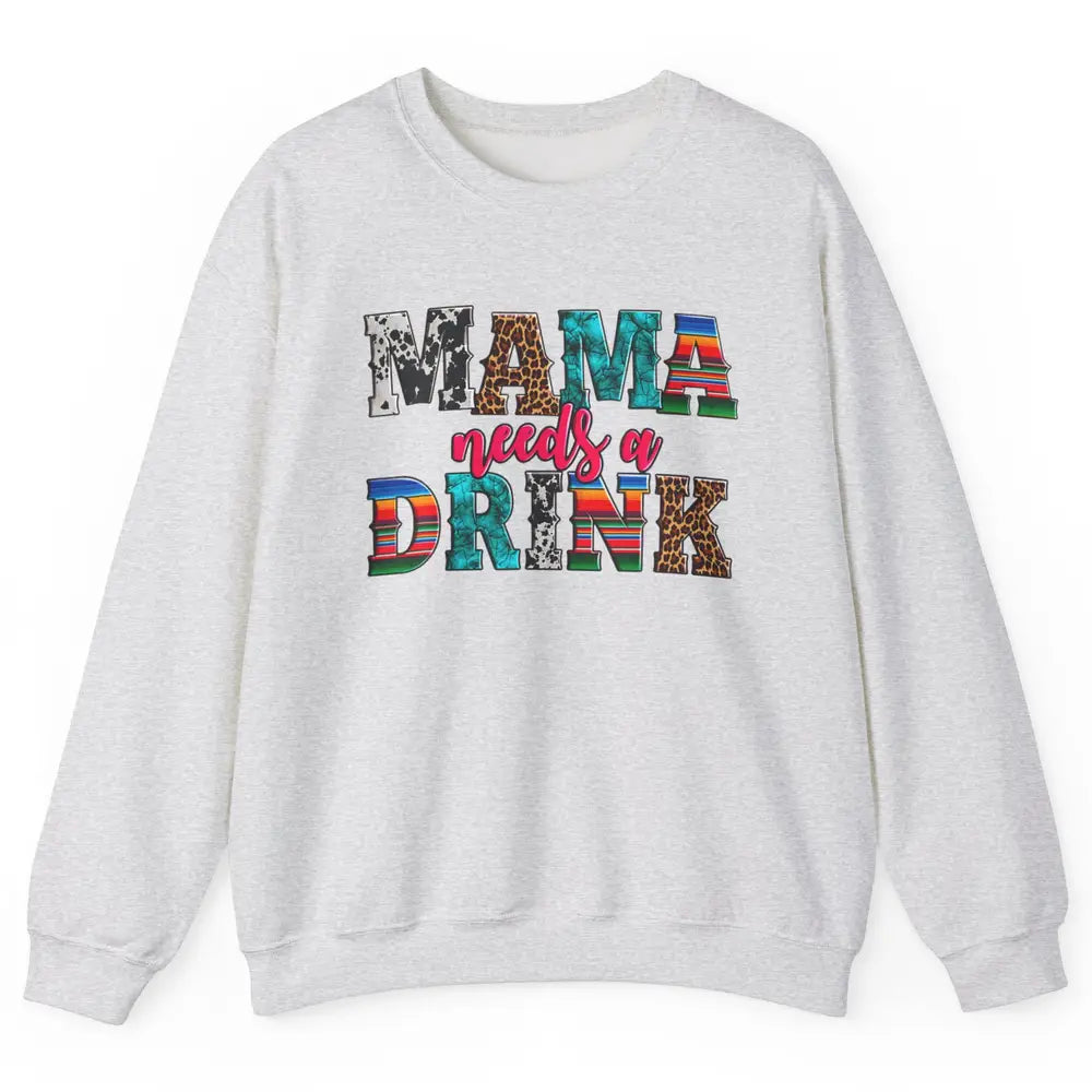 Western Mama Needs Drink Leopard Turquoise Mothers Day Retro Unisex Crewneck Sweatshirt