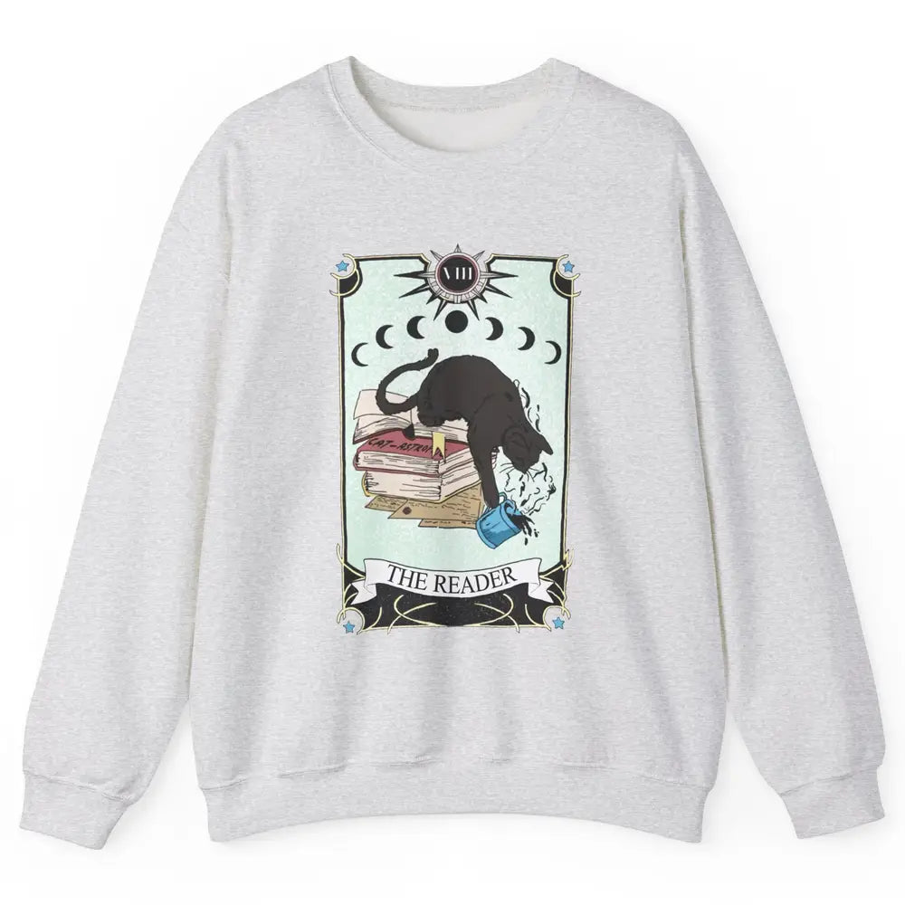 Witchy Black Cat The Reader Tarot Card Mystic Celestial Moon Unisex Crewneck Sweatshirt