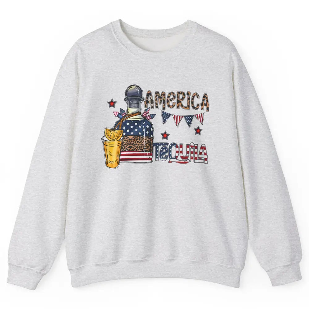 America Tequila Leopard Western Country 4th Of July Party Unisex Crewneck Sweatshirt