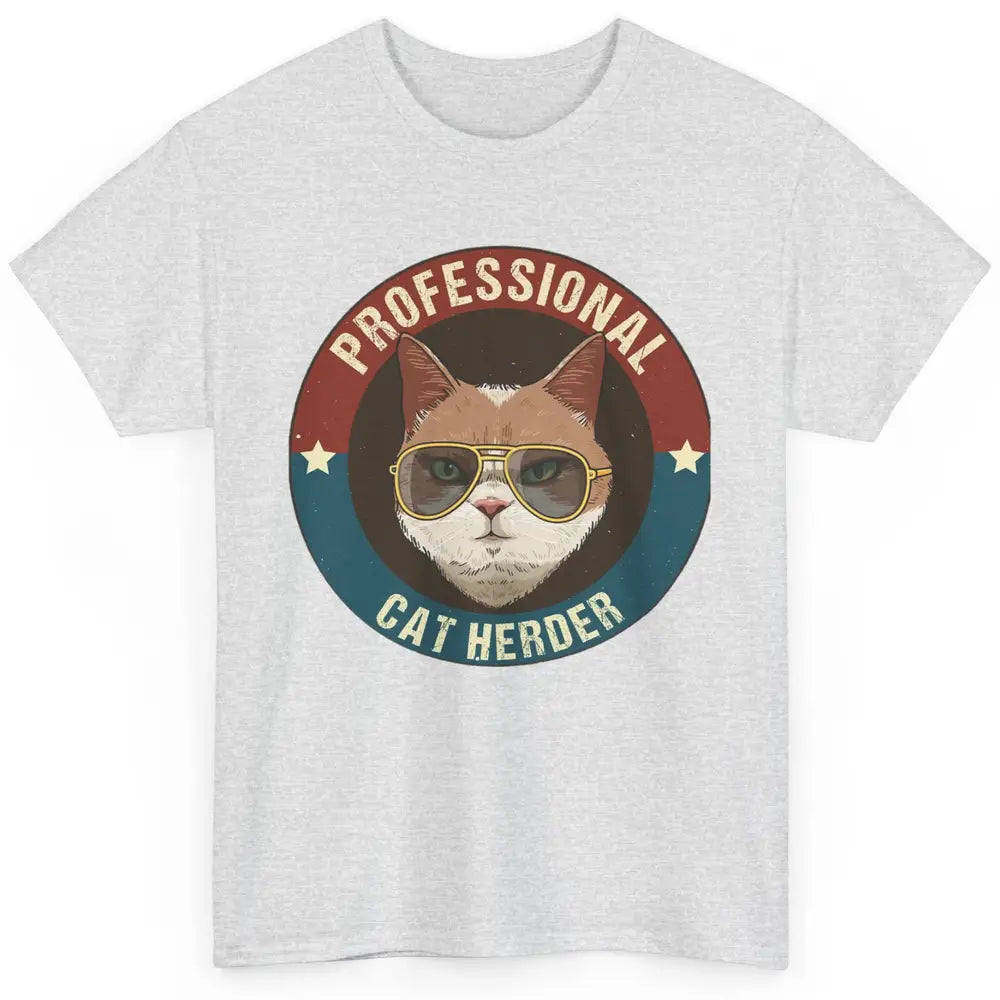 Vintage Cat Glasses Professional Cat Herder Cat Mom Cat Dad Classic Unisex T-Shirt