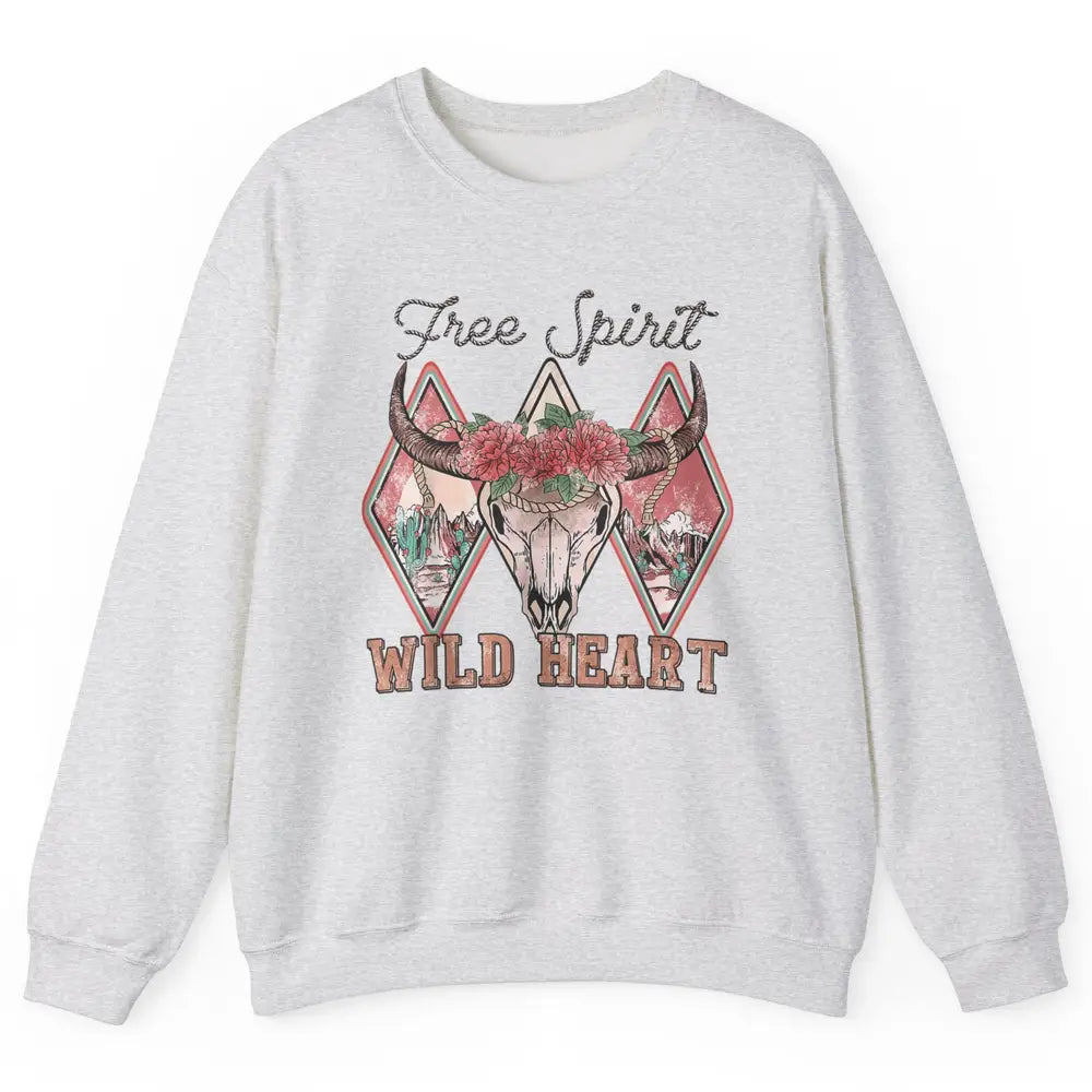 Bull Skull Free Spirit Wild Heart Valentine Western Rodeo Unisex Crewneck Sweatshirt