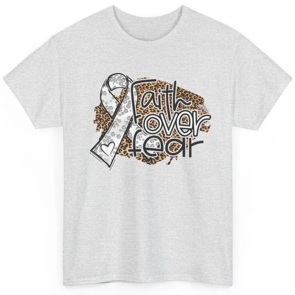 Faith Over Fear Leopard Lung Cancer Awareness Grey Ribbon Classic Unisex T-Shirt