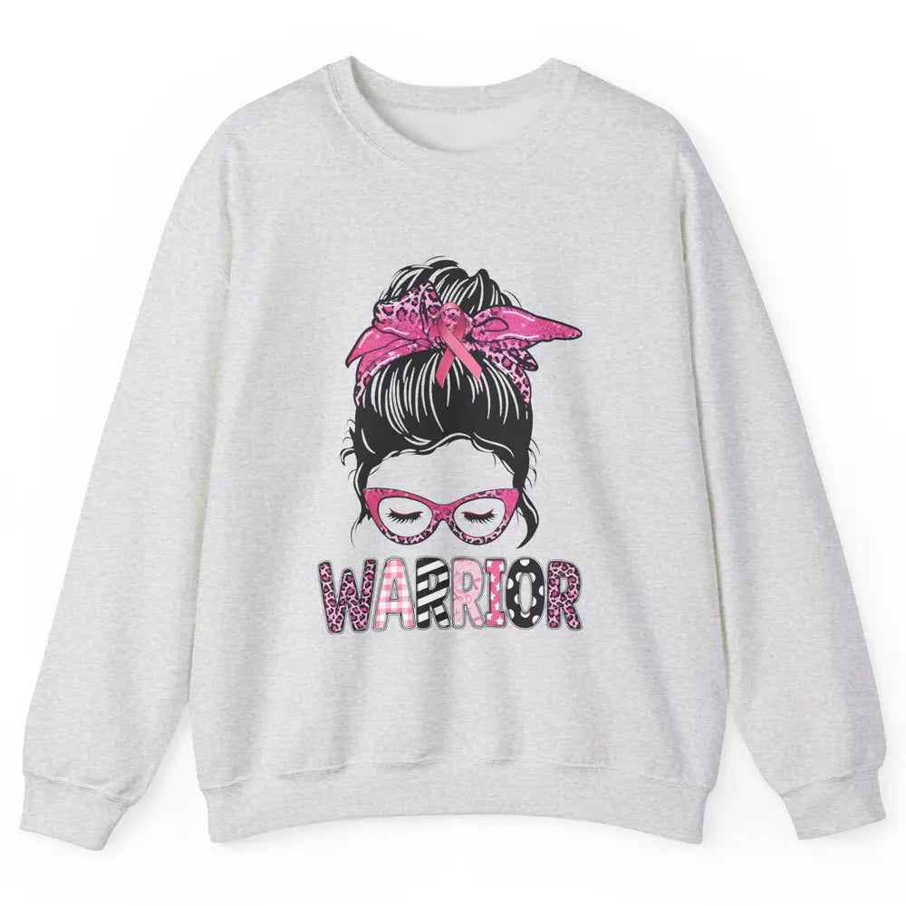 Warrior Fights Cancer Pink Leopard Ribbon Cancer Awareness Unisex Crewneck Sweatshirt