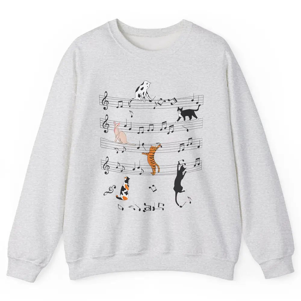 Cat On Music Sheets Cute Music Notes Funny Cat Musician Unisex Crewneck Sweatshirt