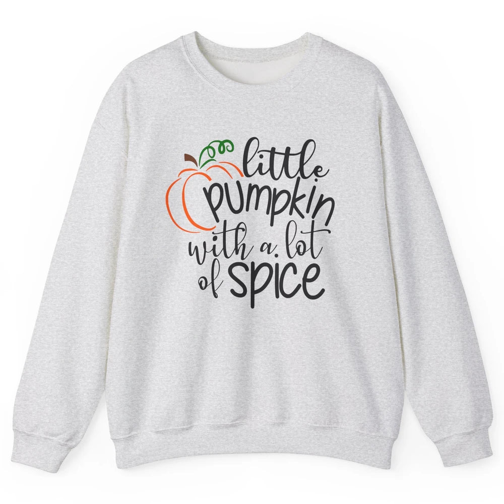 Little Pumpkin With Lots Of Spice Kids Thanksgiving Autumn Unisex Crewneck Sweatshirt