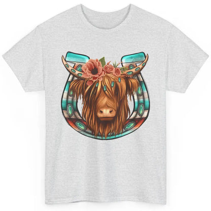 Floral Highland Cow Heifer Horseshoe Western Country Cowboy Classic Unisex T-Shirt