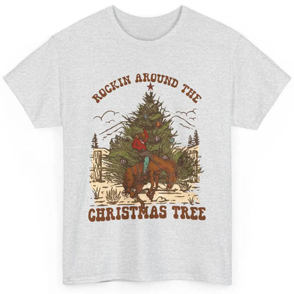 Funny Cowboy Horsing Rocking Around Christmas Tree Western Classic Unisex T-Shirt