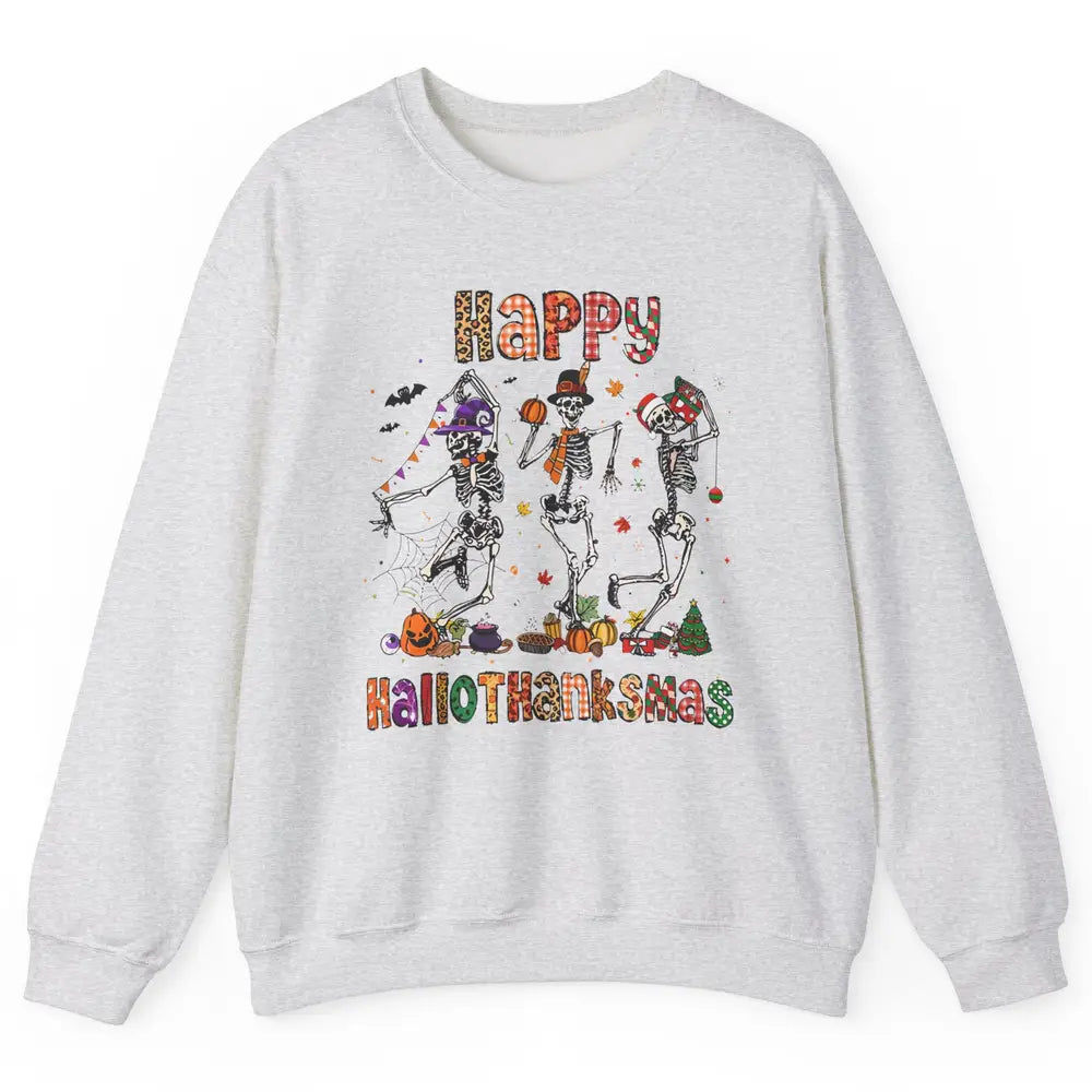 Funny Dancing Skeleton Happy Hallo-thank-mas Fall Pumpkin Unisex Crewneck Sweatshirt