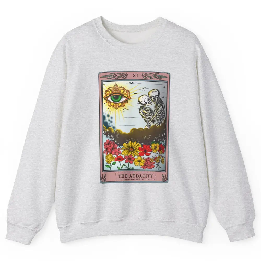 Retro Skeleton Riding Cloud The Audacity Tarot Card Rainbow Unisex Crewneck Sweatshirt