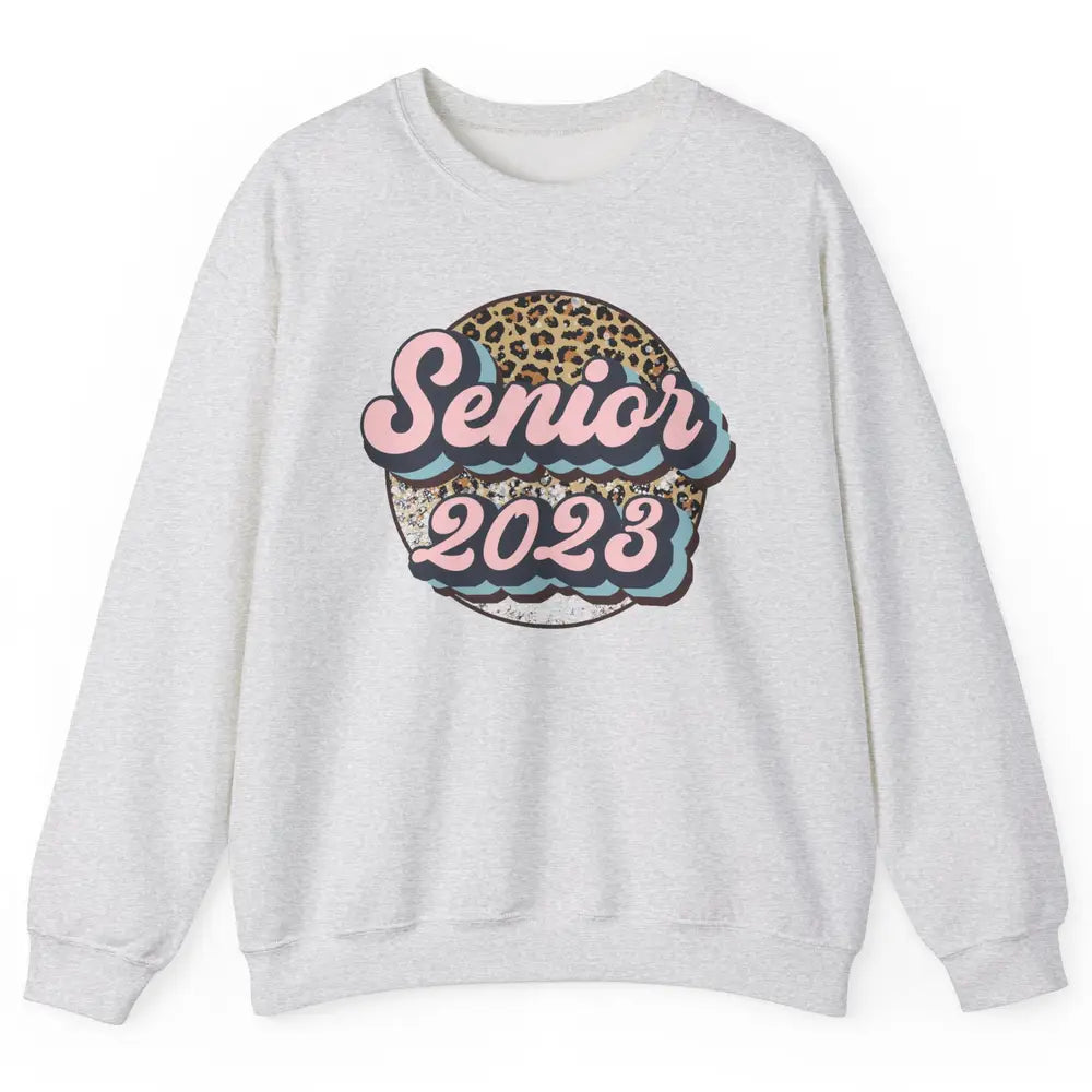 Retro Senior 2023 Leopard Back To School Western Graduation Unisex Crewneck Sweatshirt