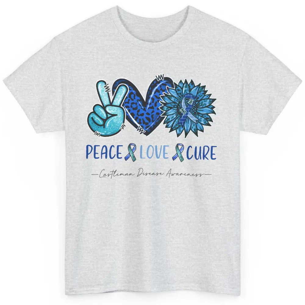 Castleman Disease Awareness Blue Ribbon Peace Love Cure Classic Unisex T-Shirt