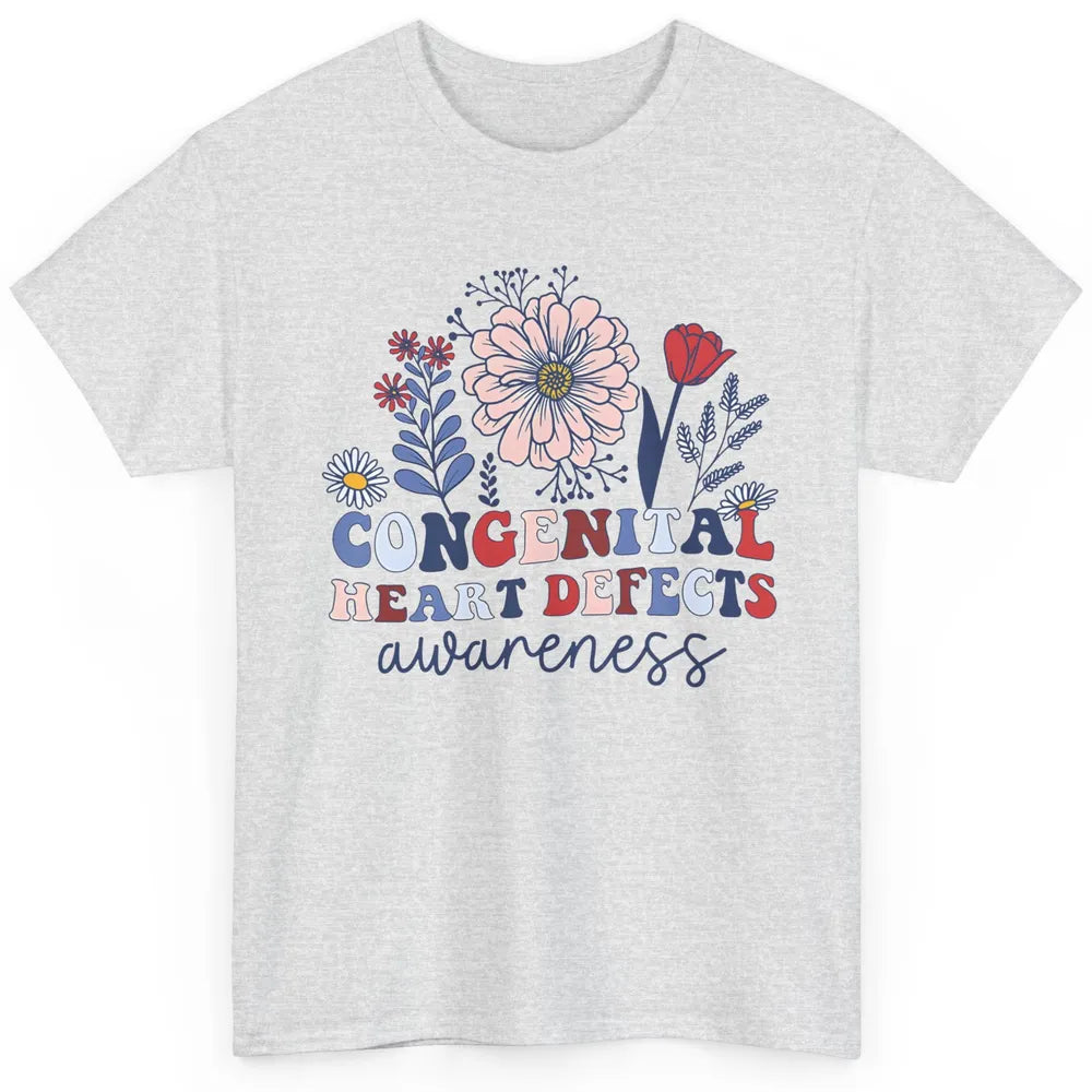 Congenital Heart Defects CHD Awareness Red Ribbon Wildflower Classic Unisex T-Shirt