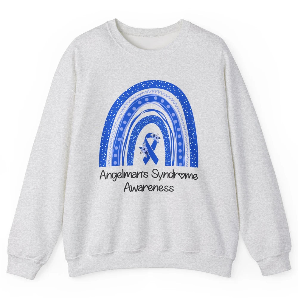 We Wear Blue Angelman's Syndrome Floral Blue Ribbon Rainbow Unisex Crewneck Sweatshirt