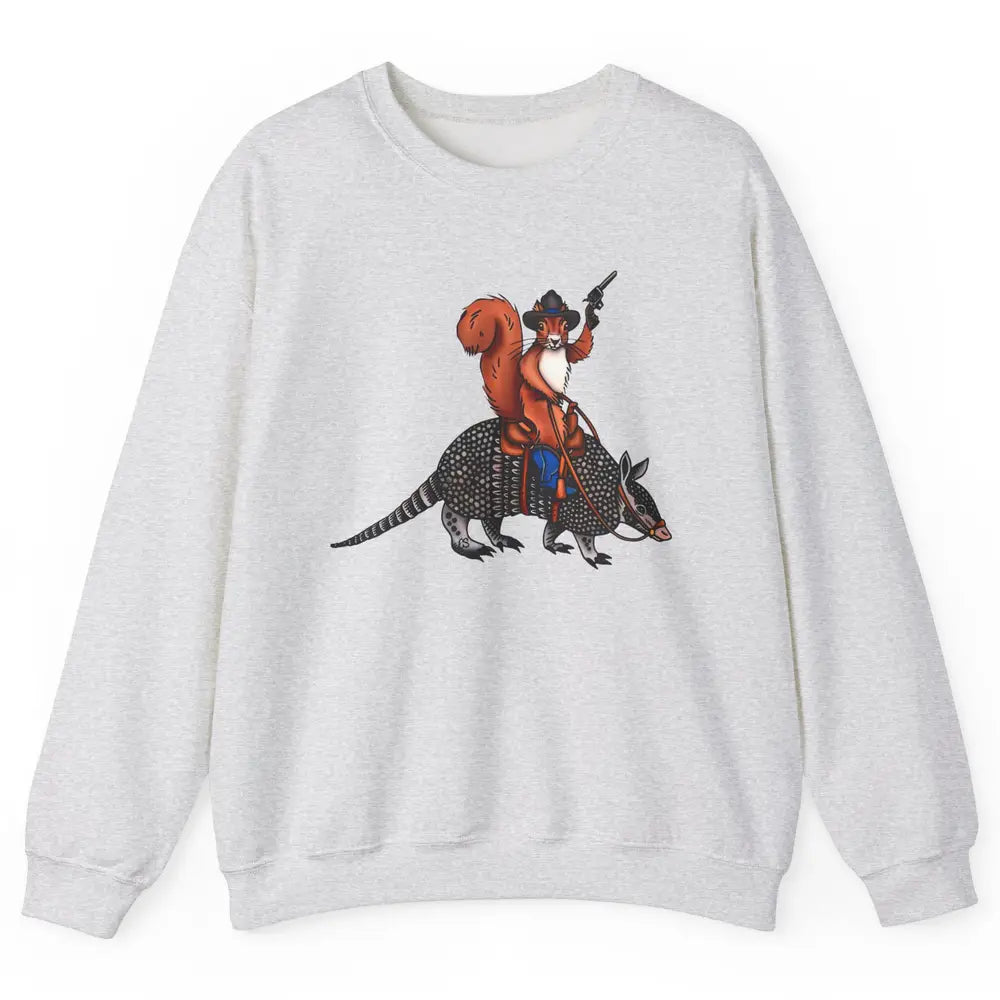 Retro Squirrel Cowboy Riding Armadillo Howdy Western Country Unisex Crewneck Sweatshirt