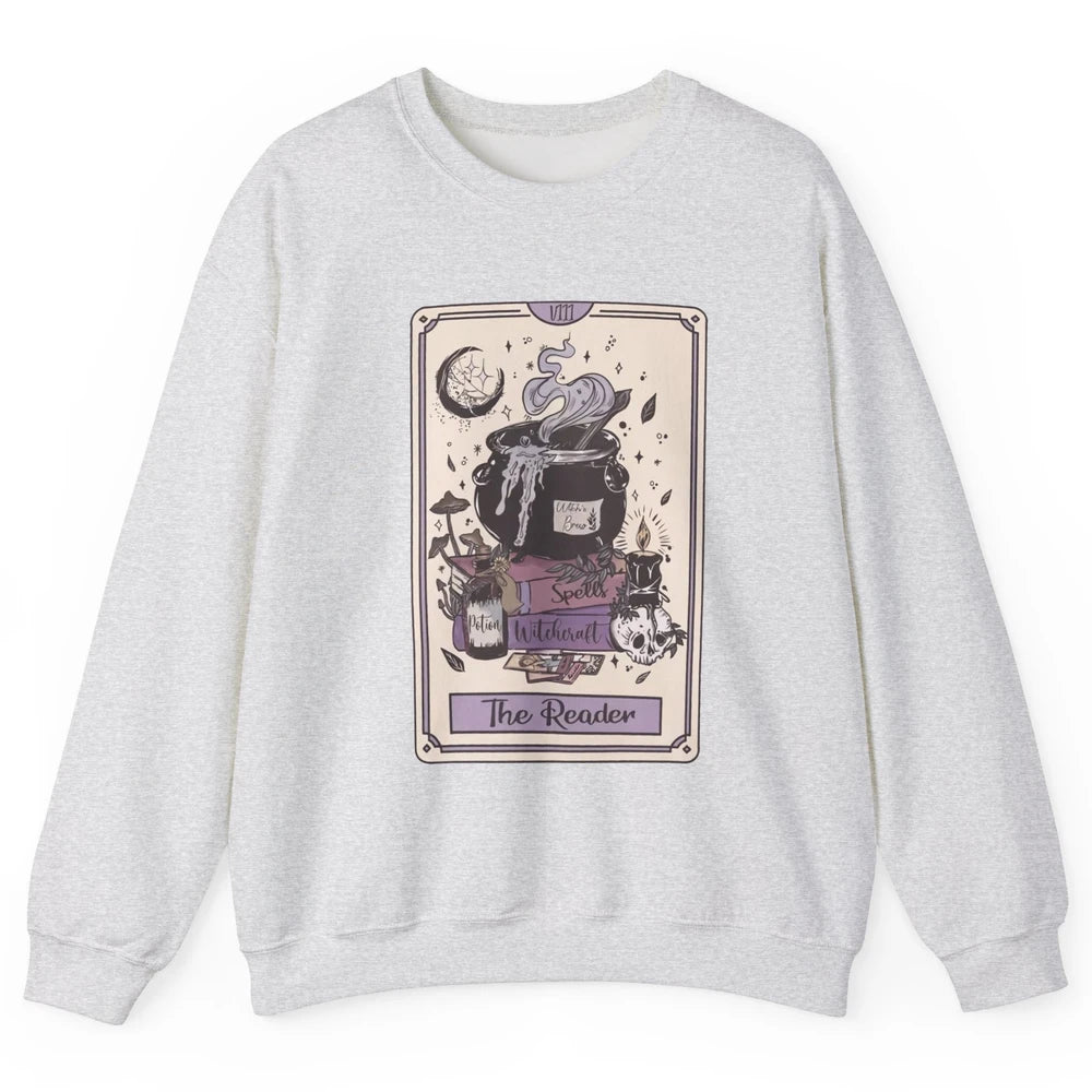 Retro Skull Books The Reader Tarot Card Witchcraft Halloween Unisex Crewneck Sweatshirt