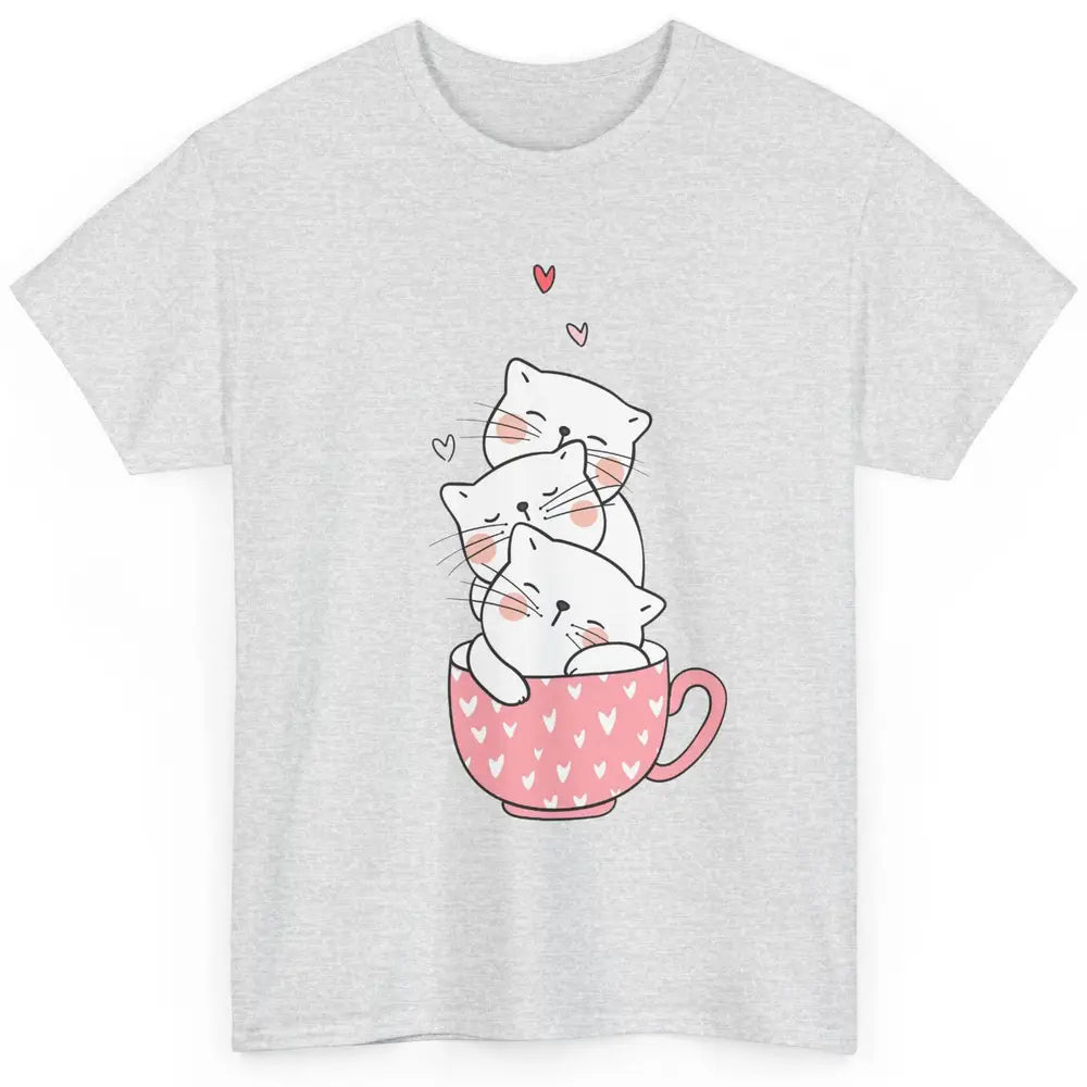 Funny Cats In Cup Cute Kitten Mom Vday Heart Valentines Day Classic Unisex T-Shirt