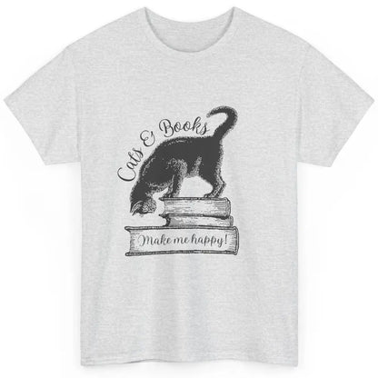 Black Cat Make Me Happy Reading Book Retro Kitten Bookish Classic Unisex T-Shirt