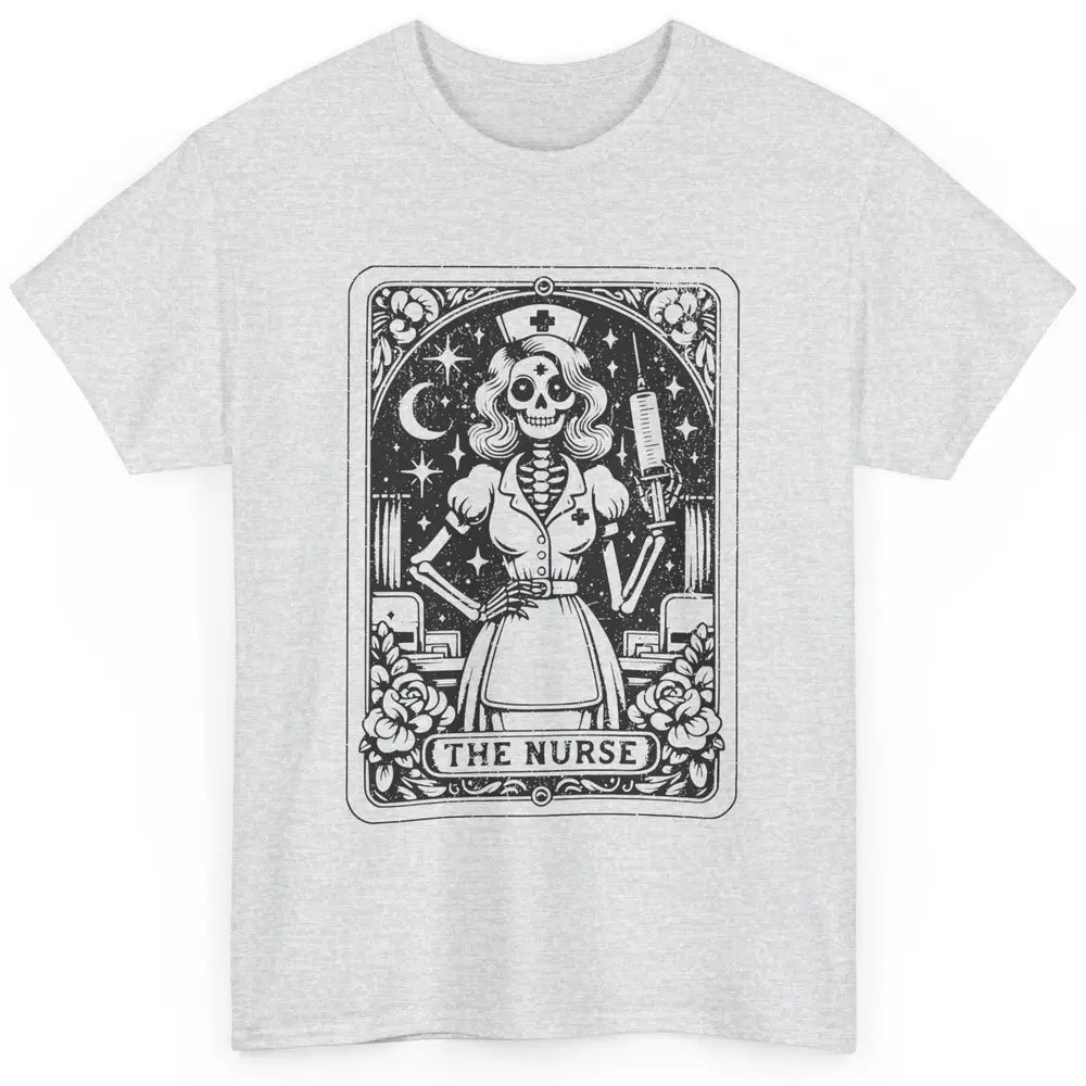 Retro Skeleton The Nurse Tarot Card Halloween Nursing Life Classic Unisex T-Shirt