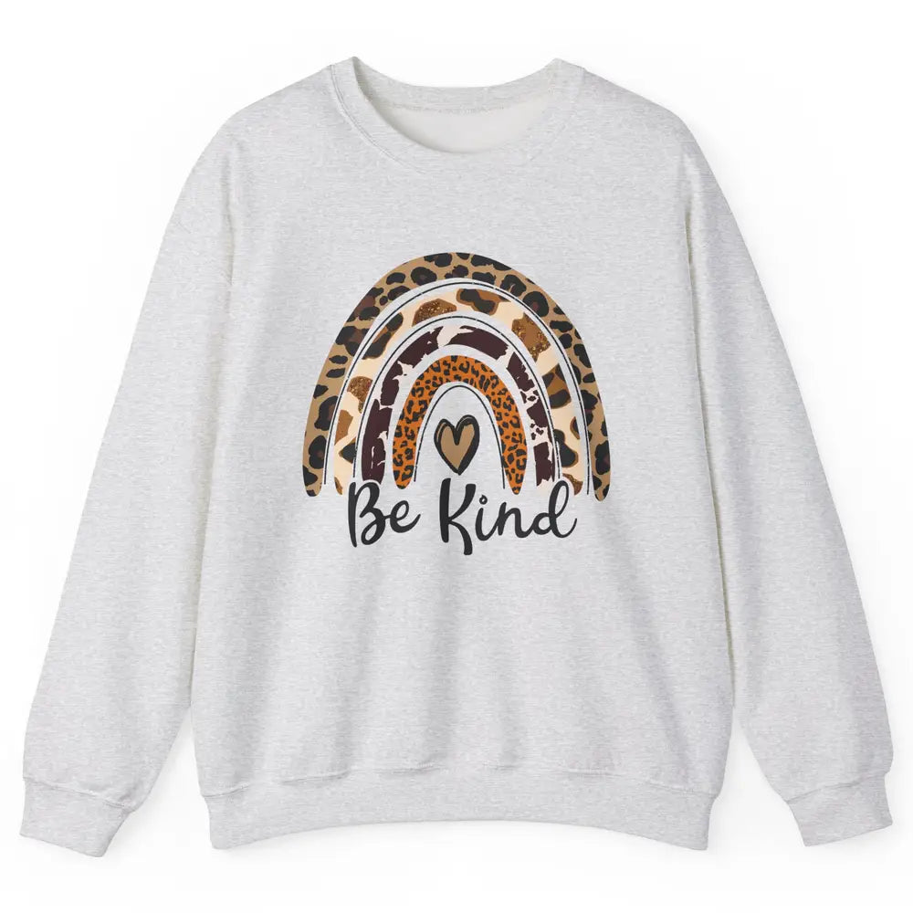 Be Kind Leopard Rainbow Cheetah Rainbow Cute Heart Love Unisex Crewneck Sweatshirt