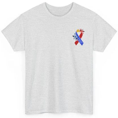 Thoracic Outlet Syndrome Awareness Floral Blue Red Ribbon Classic Unisex T-Shirt