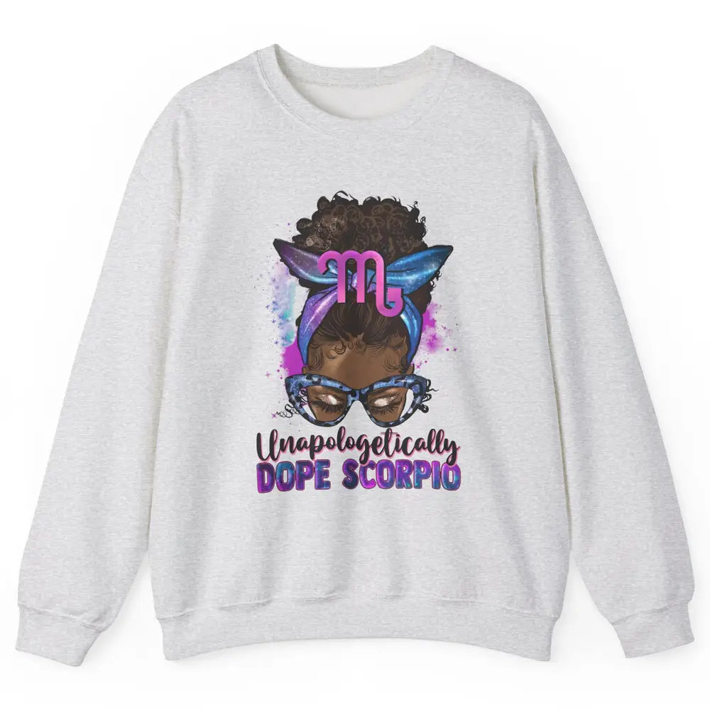 Unapologetically Dope Scorpio Zodiac Leopard Afro Messy Bun Unisex Crewneck Sweatshirt