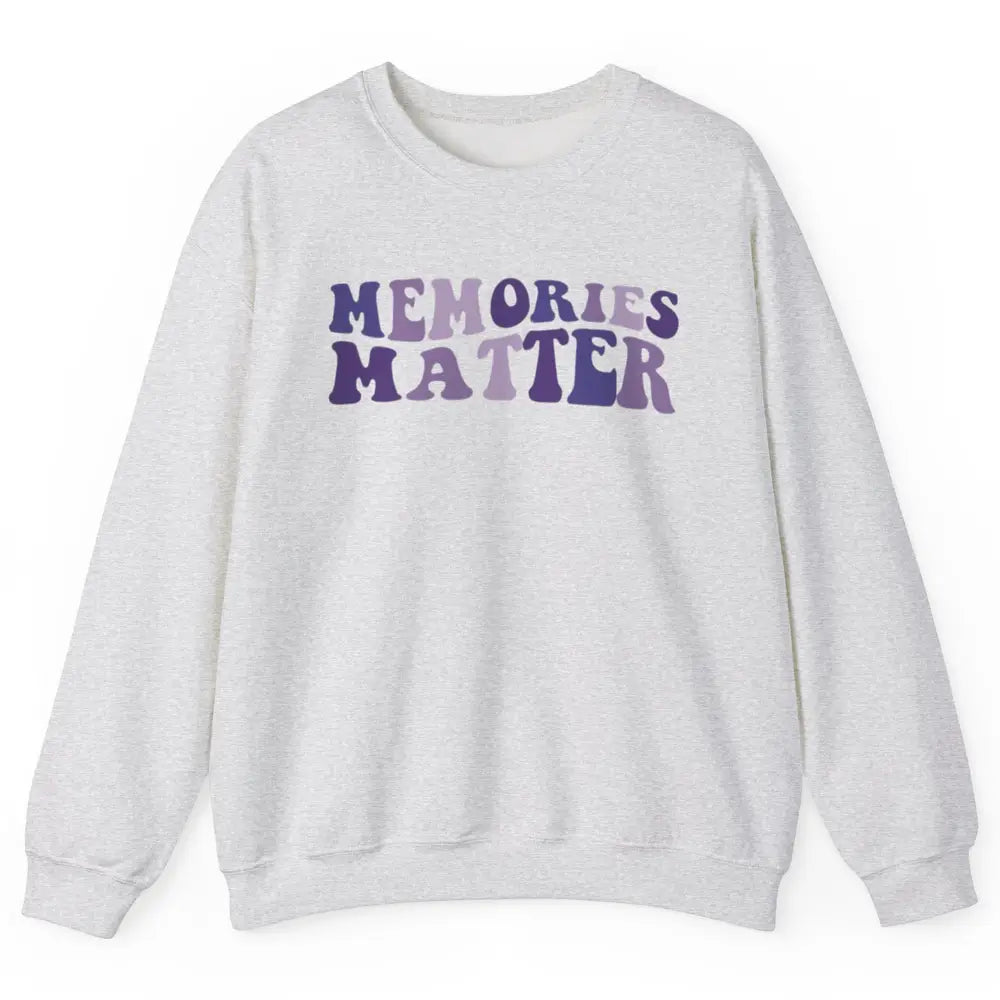 Alzheimer Awareness Groovy Memories Matter Purple Warrior Unisex Crewneck Sweatshirt