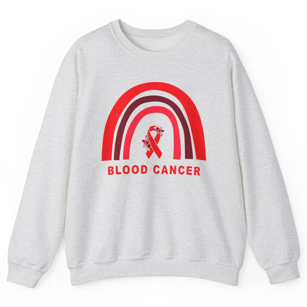 Blood Cancer Awareness Floral Red Ribbon Cute Rainbow Unisex Crewneck Sweatshirt