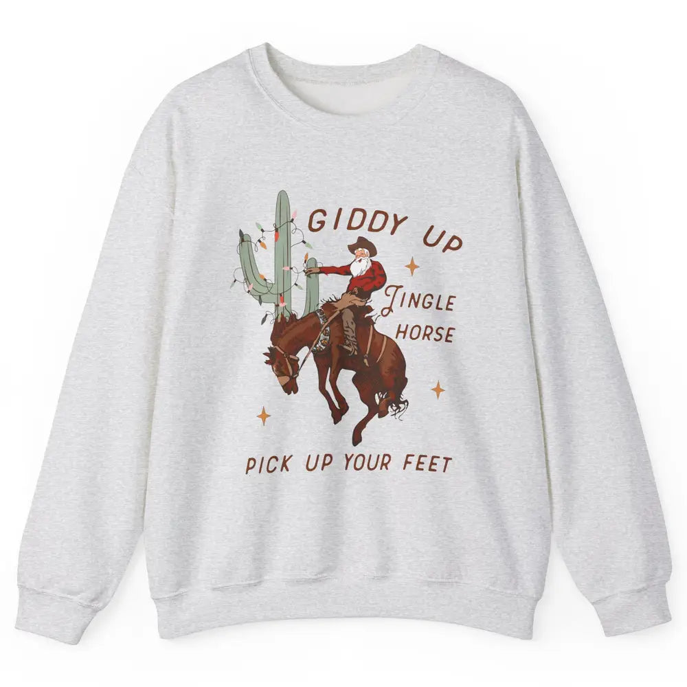 Cowboy Santa Horsing Giddy Up Jingle Horse Christmas Cactus Unisex Crewneck Sweatshirt