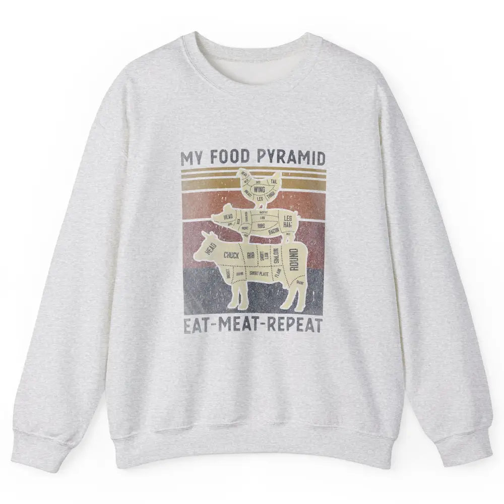 Vintage My Food Pyramid Eat Meat BBQ Lover Fast Food Retro Unisex Crewneck Sweatshirt