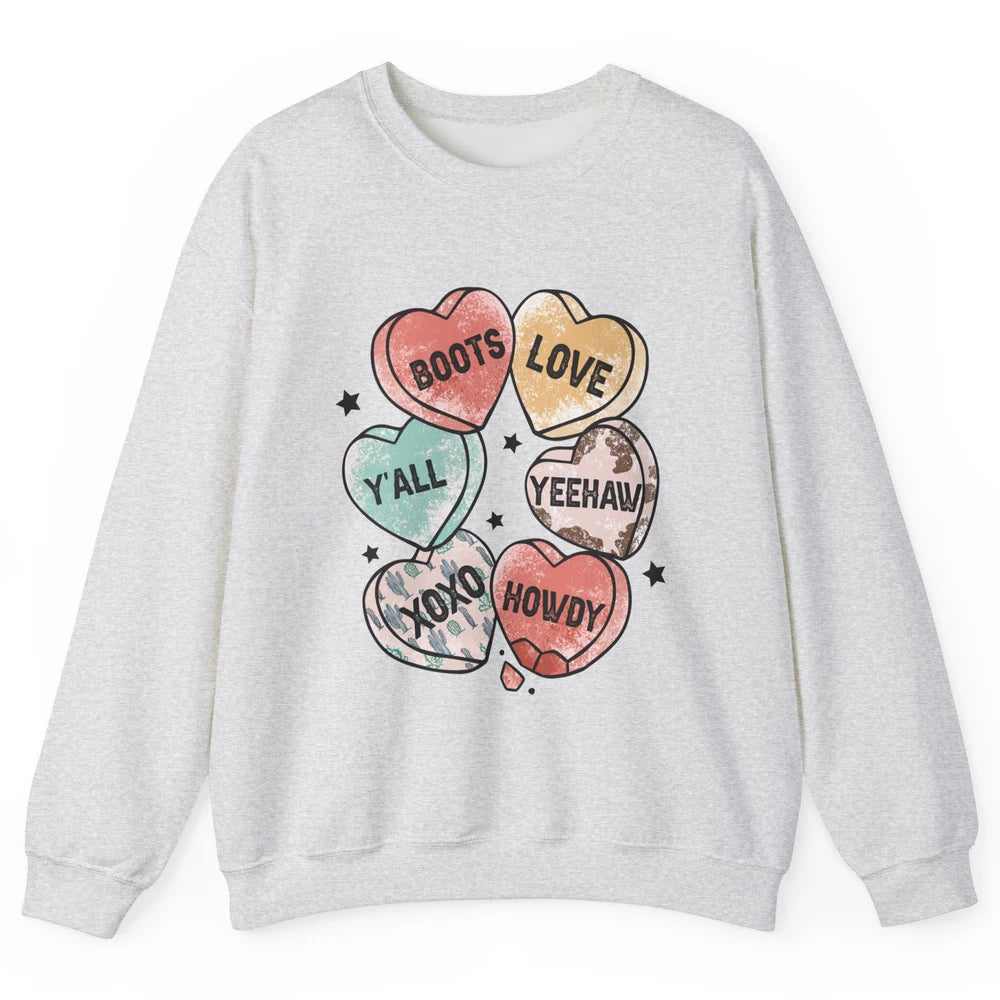 XOXO Love Cowboy Boots Howdy Cowgirl Hearts Western Country Happy Valentine's Day Yeehaw Vintage Cactus Unisex Crewneck Sweatshirt