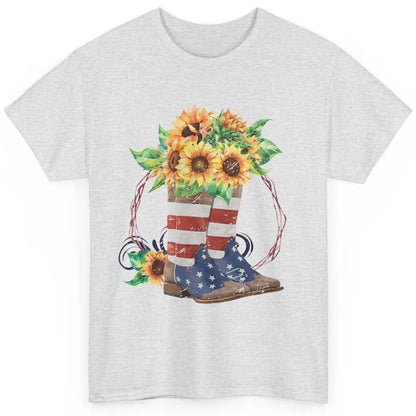 Retro Sunflower US Flag Cowboy Boots Let's Go Girls Cowgirls Classic Unisex T-Shirt