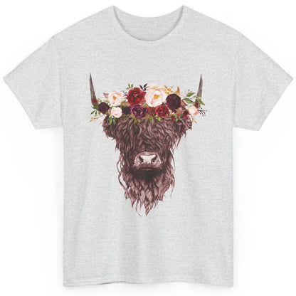 Floral Highland Cow Western Farm Animals Highland Cow Lovers Classic Unisex T-Shirt