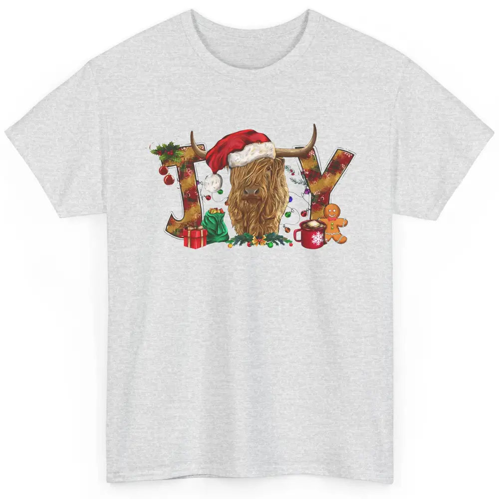 Highland Cow Joy Santa Hat Gingerbread Christmas Farm Gift Classic Unisex T-Shirt