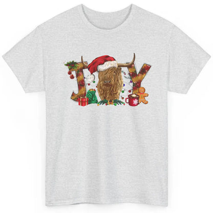 Highland Cow Joy Santa Hat Gingerbread Christmas Farm Gift Classic Unisex T-Shirt