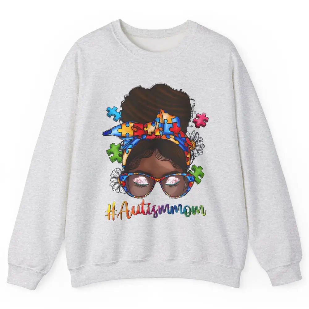 Autism Afro Mom Curly Hair American African Autism Awareness Unisex Crewneck Sweatshirt